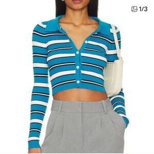 NWT-Superdown Blue Striped Button-Up Sweater- Size Medium